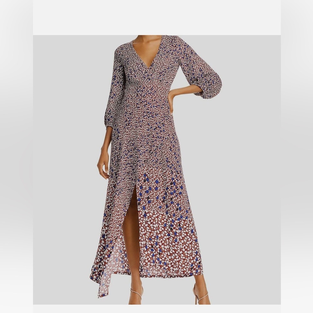 NWT $895 Yigal Azrouel Falling Leaf Printed Twill V
Neck Dress w/ Drape. Size 2.